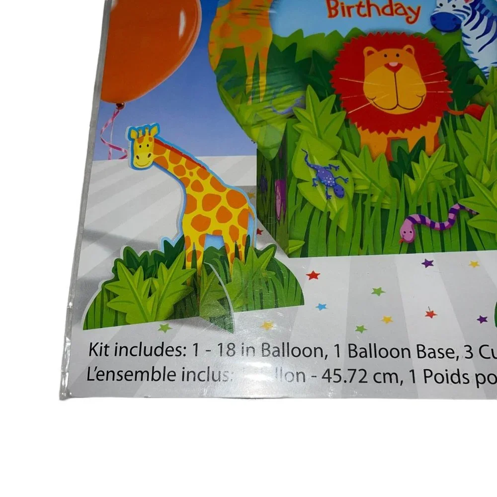 Rare Amscan Jungle Animals Balloon Table Decoration Happy Birthday Party Lion